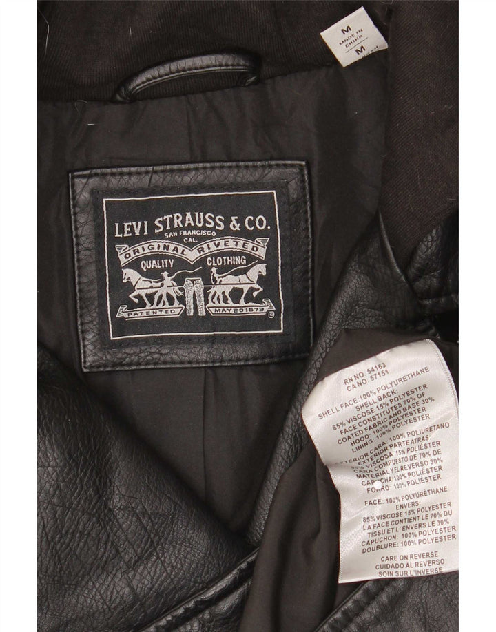 Levi's dame hætte i imiteret læder bikerjakke UK 12 Medium Sort
