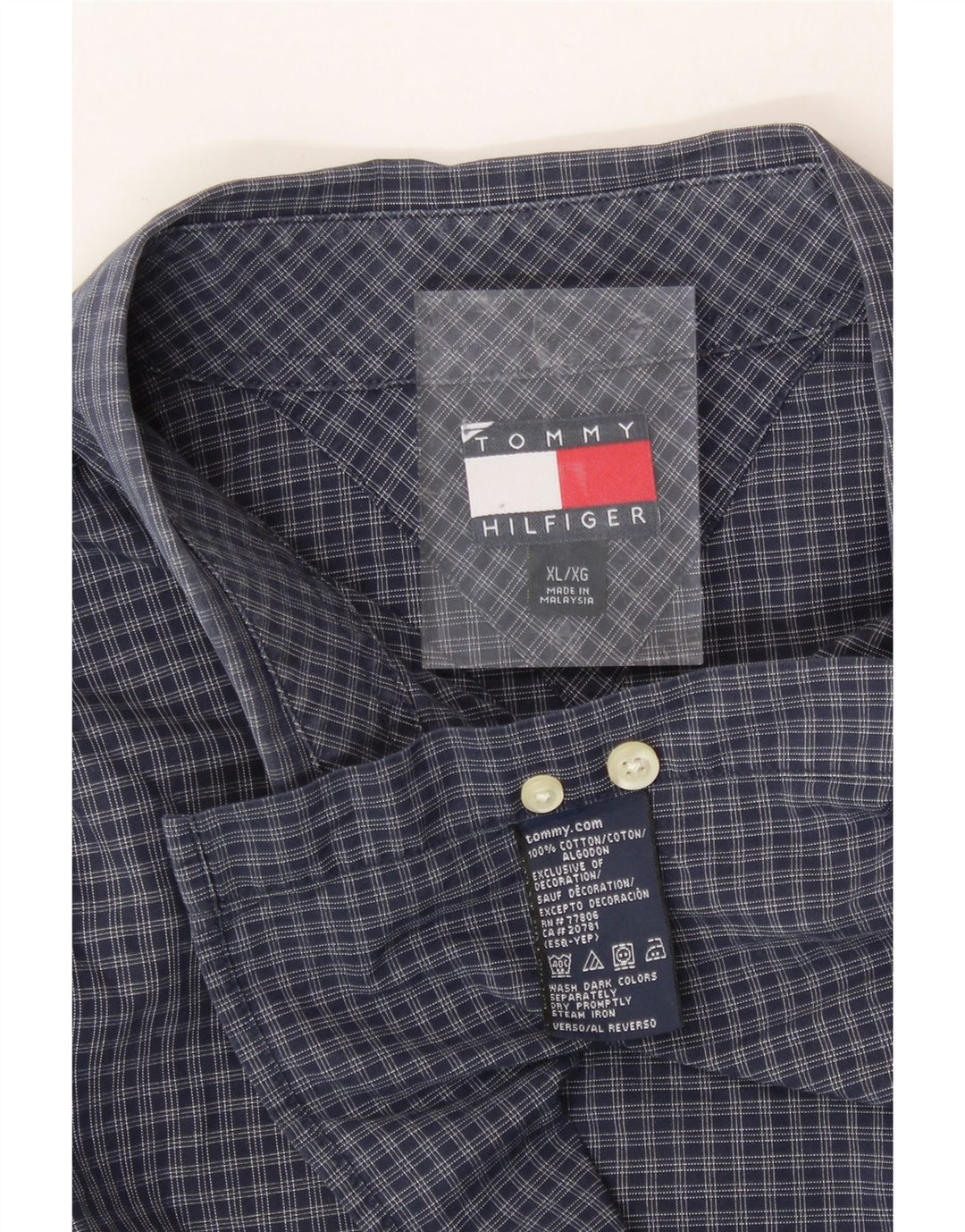 TOMMY HILFIGER Mens Shirt XL Navy Blue Check Cotton Vintage Tommy Hilfiger and Second-Hand Tommy Hilfiger from Messina Hembry 