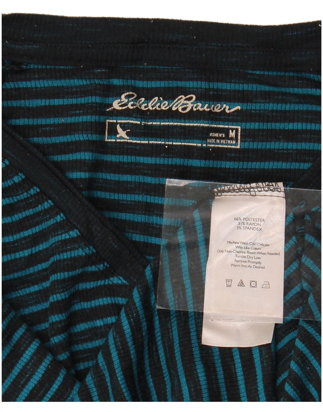 EDDIE BAUER Dametop Langærmet UK 14 Mellemblå stribet polyester