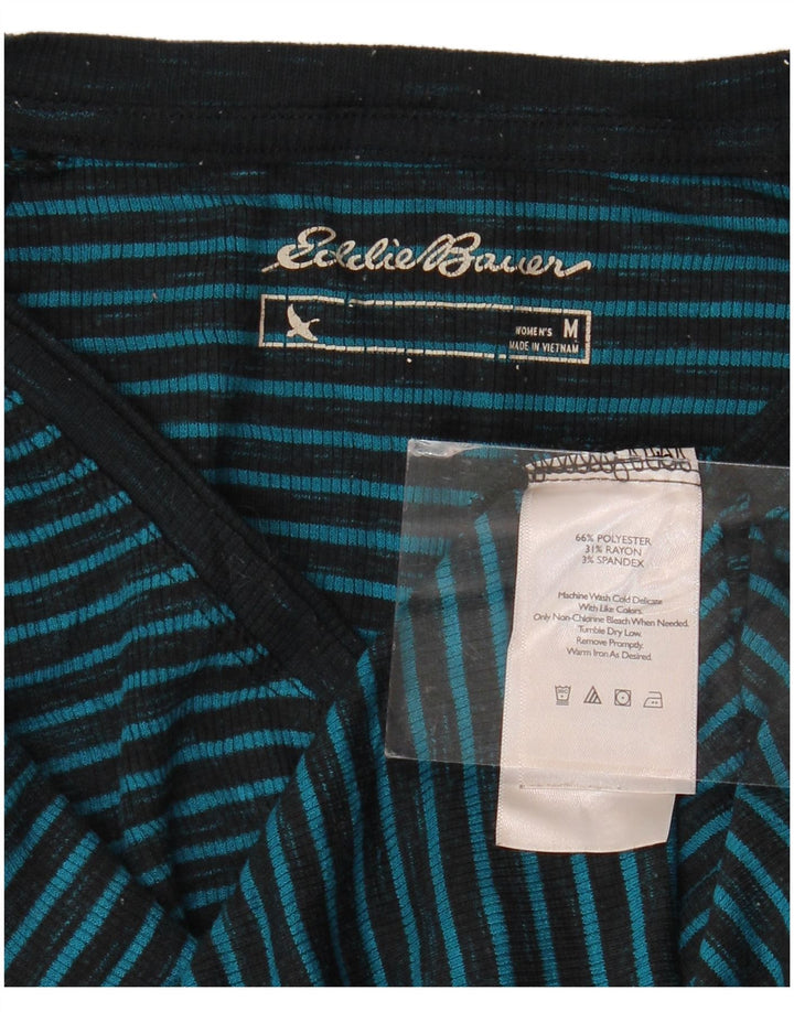 EDDIE BAUER Dametop Langærmet UK 14 Mellemblå stribet polyester
