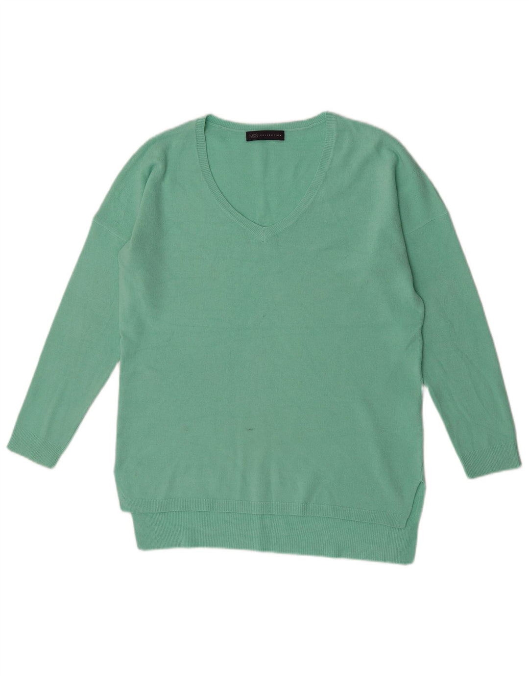 Marks & Spencer Dame V-hals sweater UK 12 Medium Grøn Akryl