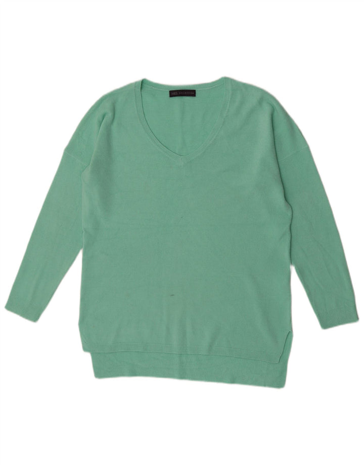 Marks & Spencer Dame V-hals sweater UK 12 Medium Grøn Akryl