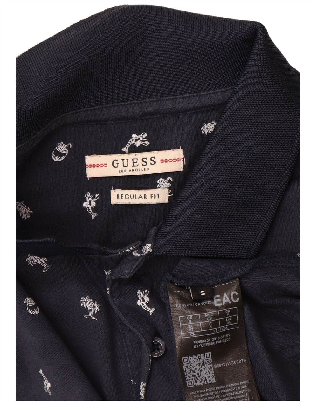 Guess Herre Regular Fit Polo Shirt Lille marineblå plettet bomuld