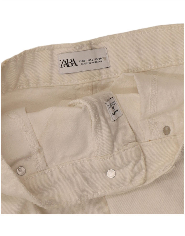 Zara Dame Denim Nederdel Small W28 Hvid Bomuld