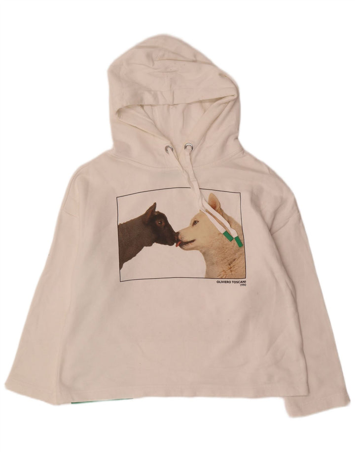 BENETTON Grafisk hættetrøje til kvinder UK 14 Medium Off White