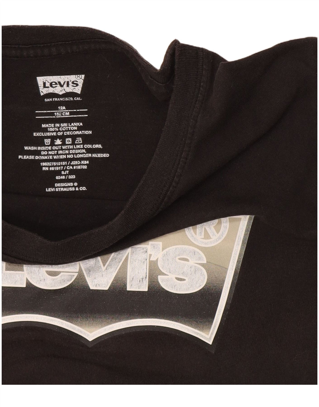 Levi's Boys Grafisk T-Shirt Top 11-12 år Sort Bomuld