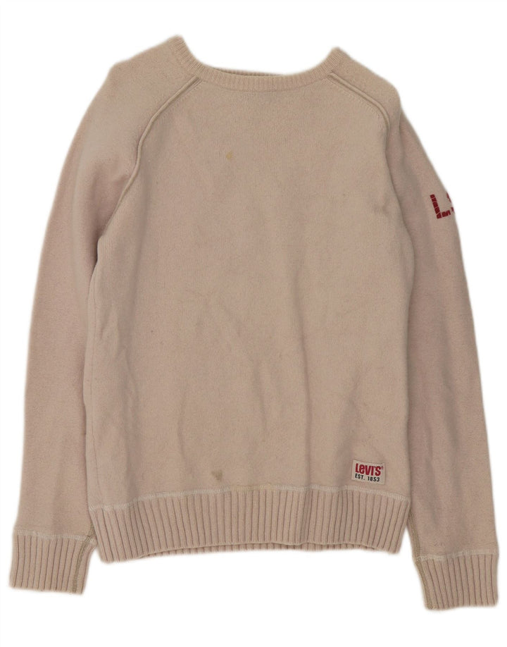 Levi's Dame Boat Neck Jumper Sweater UK 14 Stor Beige Uld