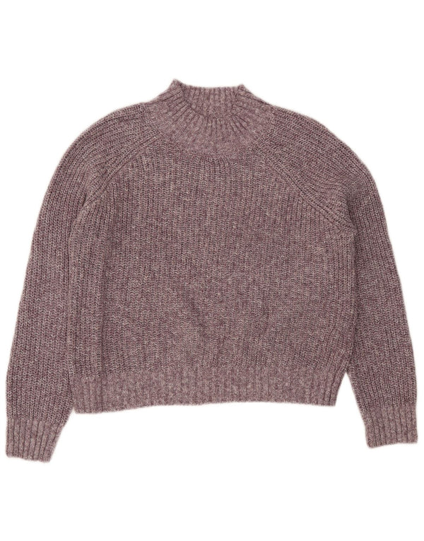 Fat Face Dame Crop Turtle Neck Jumper Sweater UK 8 Small Purple Flecked
