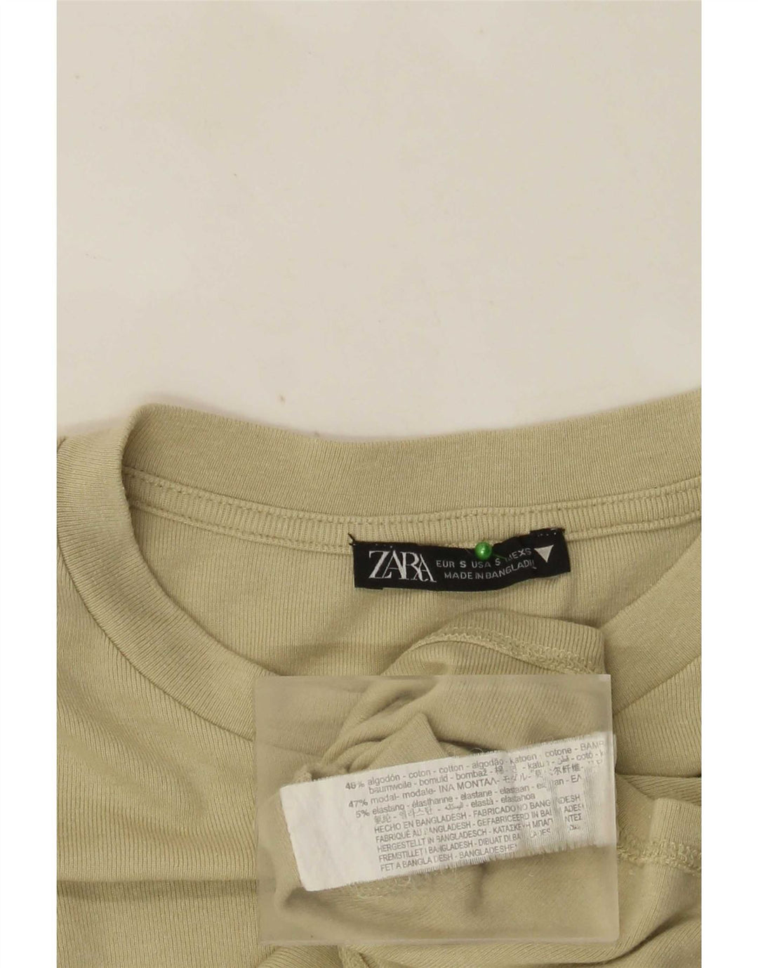 Zara Dame Crop Top Langærmet UK 8 Small Khaki Bomuld