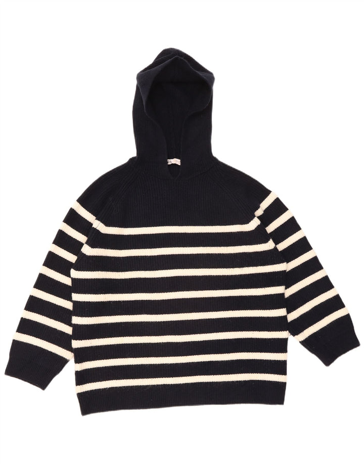 Zara Dame hættetrøje oversize sweater UK 14 Medium Sort Stribet