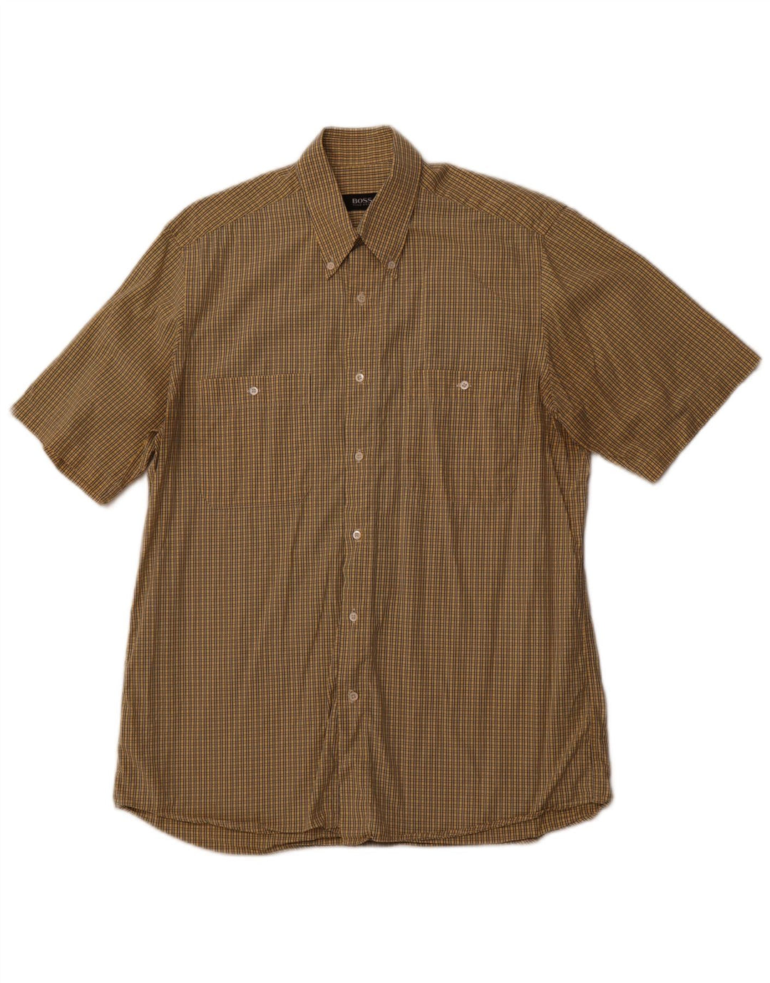 HUGO BOSS Kortærmet herreskjorte str. 40 Medium Gul ternet bomuld