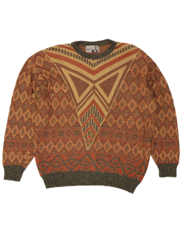 Vintage herre rund hals med rund hals sweater XL flerfarvet geometrisk