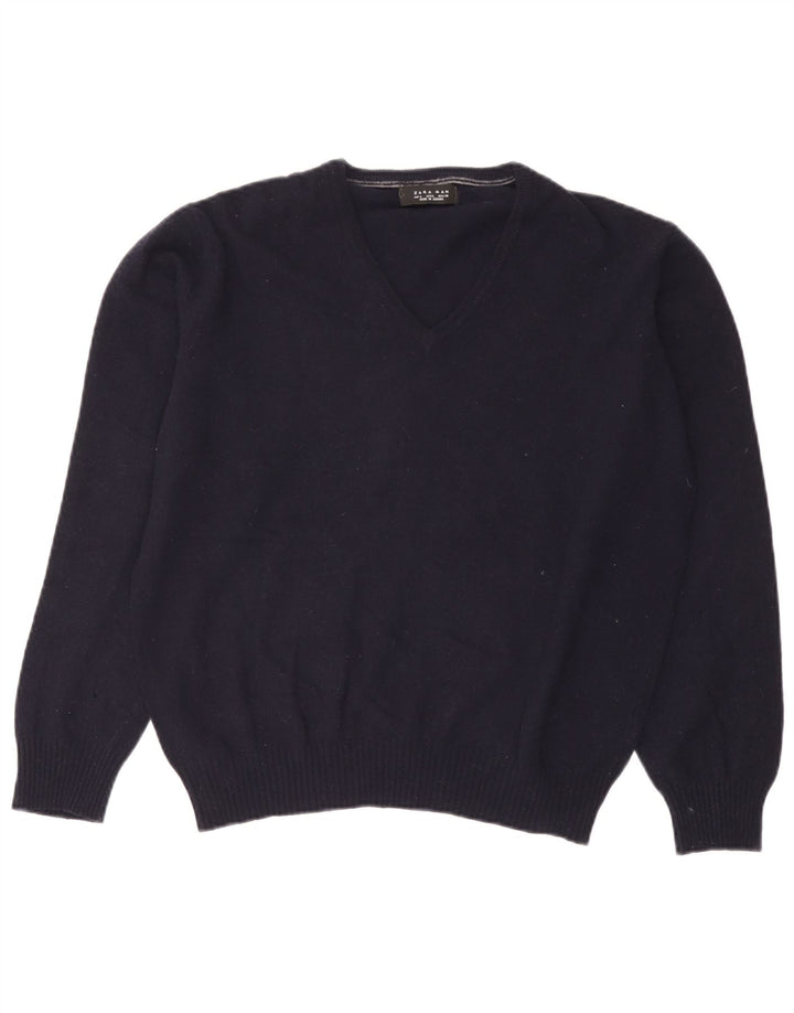 Zara Herre V-hals sweater Stor marineblå uld