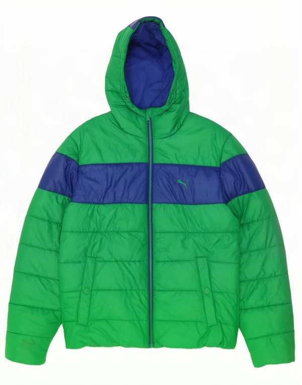 Puma Polstret jakke med hætte til mænd UK 40 Large Green Colourblock Polyester