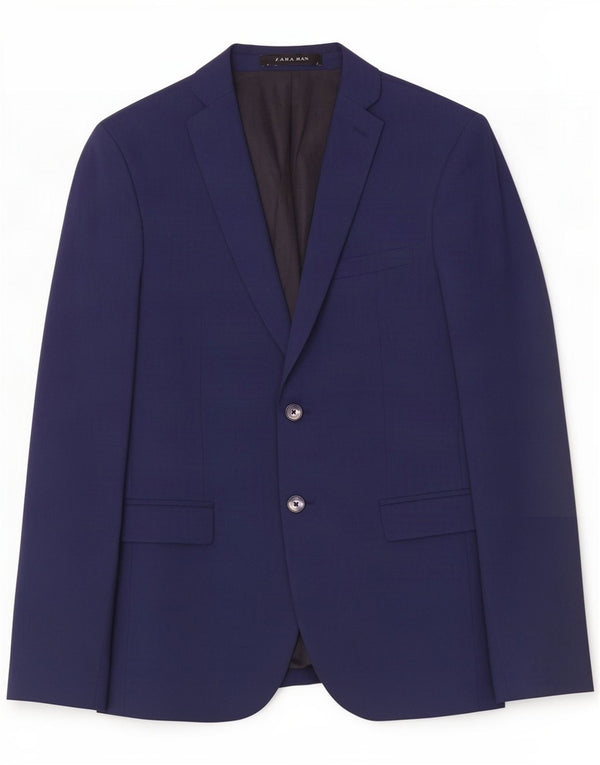 Zara Blazerjakke til mænd med 2 knapper EU 48 Medium Navy Blue Polyester