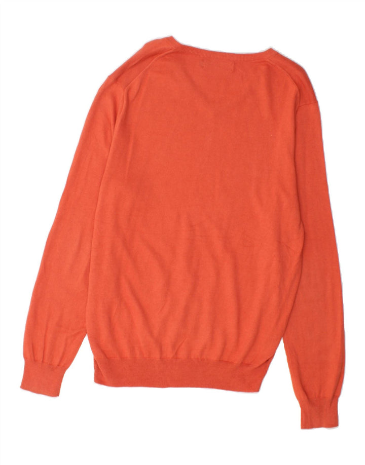 J. CREW Mens V-Neck Jumper Sweater Medium Orange Cotton Vintage J. Crew and Second-Hand J. Crew from Messina Hembry 