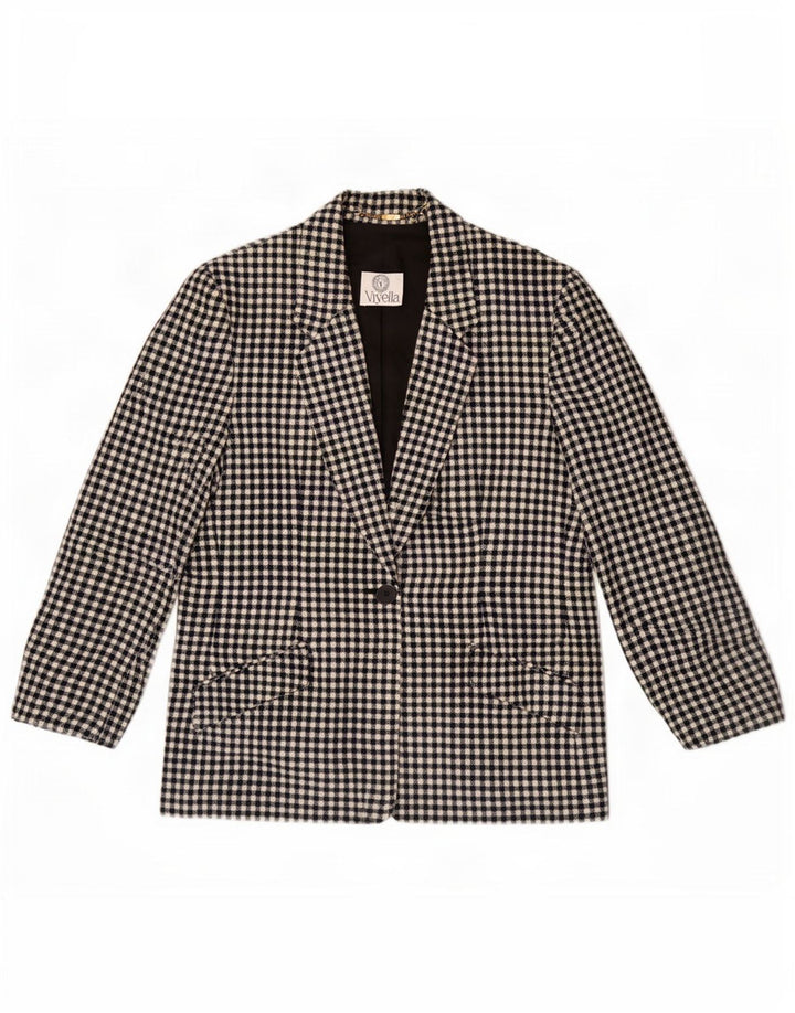 Viyella Dame 1 Knap Blazer Jakke UK 12 Medium Sort Gingham New Wool