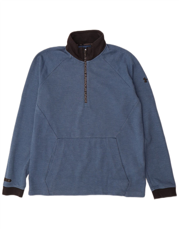 Under Armour Herre 1/4 Zip Top Langærmet Stor Blå Colourblock Bomuld