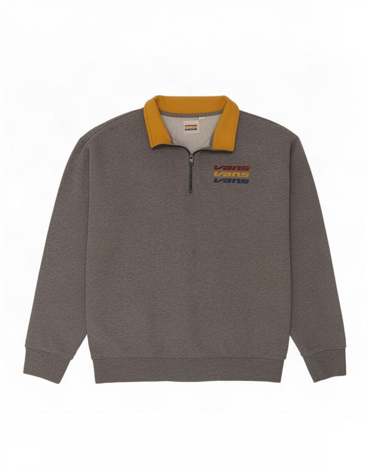 Vans Herre Grafisk Zip Neck Sweatshirt Jumper Medium Grå Bomuld