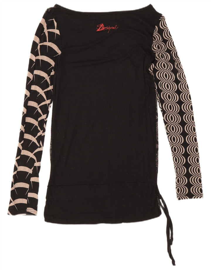 Desigual Dame Grafisk Top Langærmet UK 12 Medium Sort Viscose
