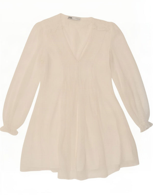Zara Dame Langærmet Empire Dress UK 10 Small White