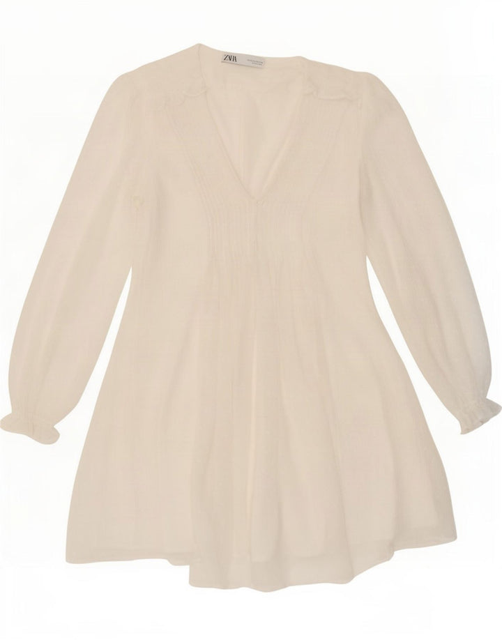 Zara Dame Langærmet Empire Dress UK 10 Small White