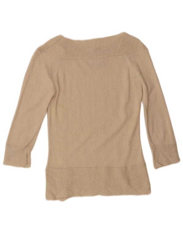 Marks & Spencer Womens 3/4 Sleeve Boat Neck Jumper Sweater UK 8 Small Beige