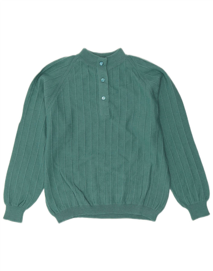VINTAGE Dame Button Neck Sweater UK 14 Medium Green