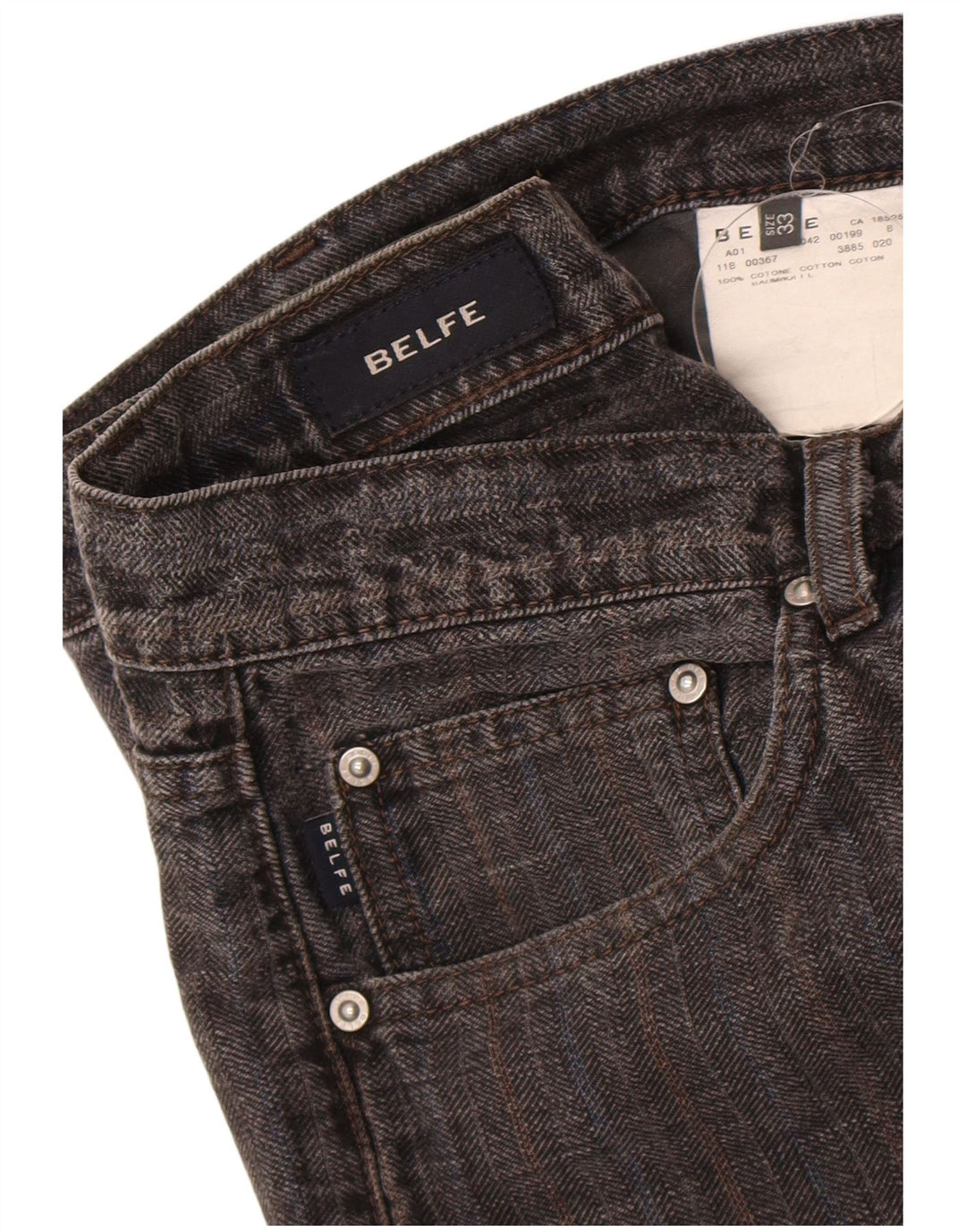 Belfe Straight Jeans til mænd W33 L33 Gråstribet bomuld