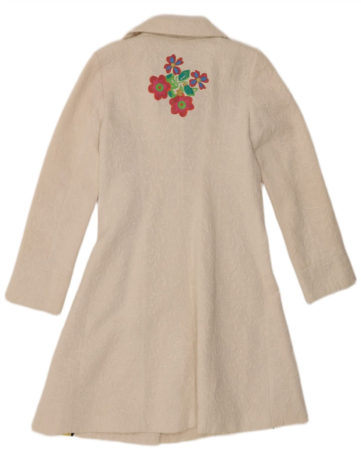 Desigual Dame Overfrakke EU 38 Medium Hvid Blomster Bomuld