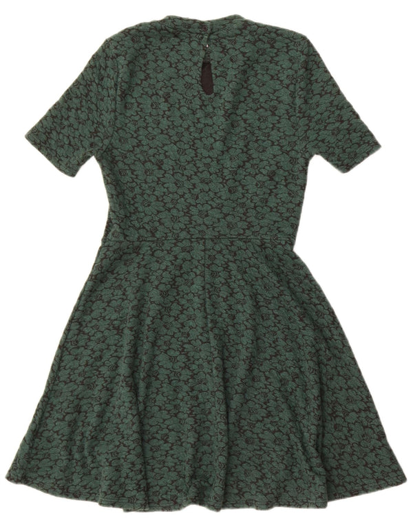 Topshop Dame A-Line Kjole UK 10 Small Green Floral Polyester