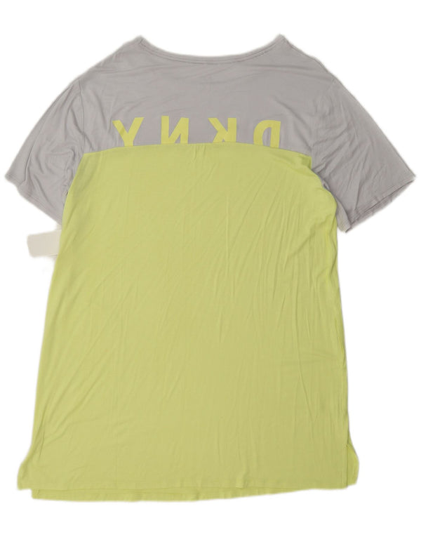 Dkny Dame Grafisk T-Shirt Kjole UK 16 Large Yellow Colourblock Rayon