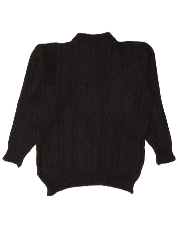 Vintage Womens Button Neck Jumper Sweater UK 16 Large Black Floral Mohair