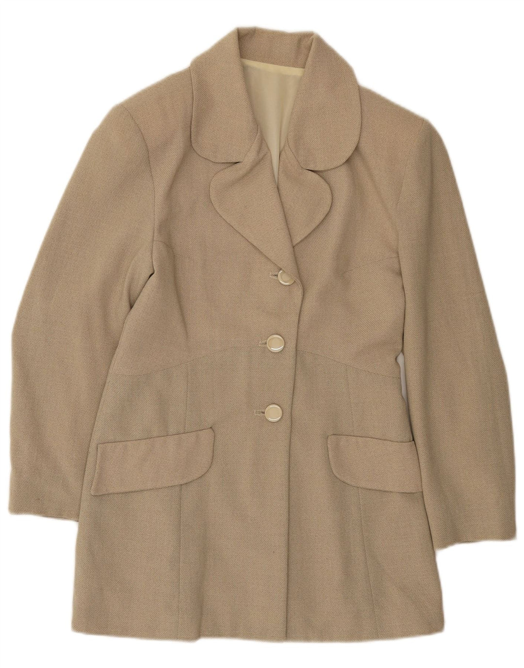 Vintage dame 3-knaps 3/4-ærmet blazerjakke UK 12 Medium Beige