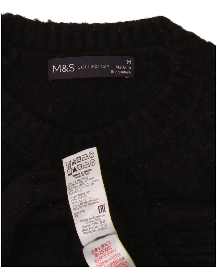 Marks & Spencer Dame Crop Crew Neck Jumper Sweater UK 14 Medium Black
