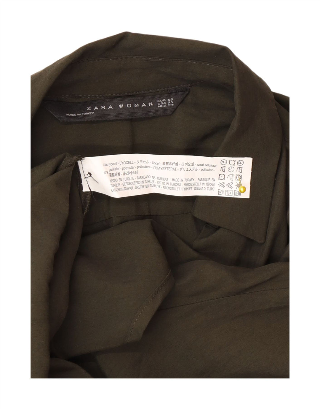 Zara 3/4 ærmet oversized trøje til kvinder UK 6 XS Khaki Lyocell