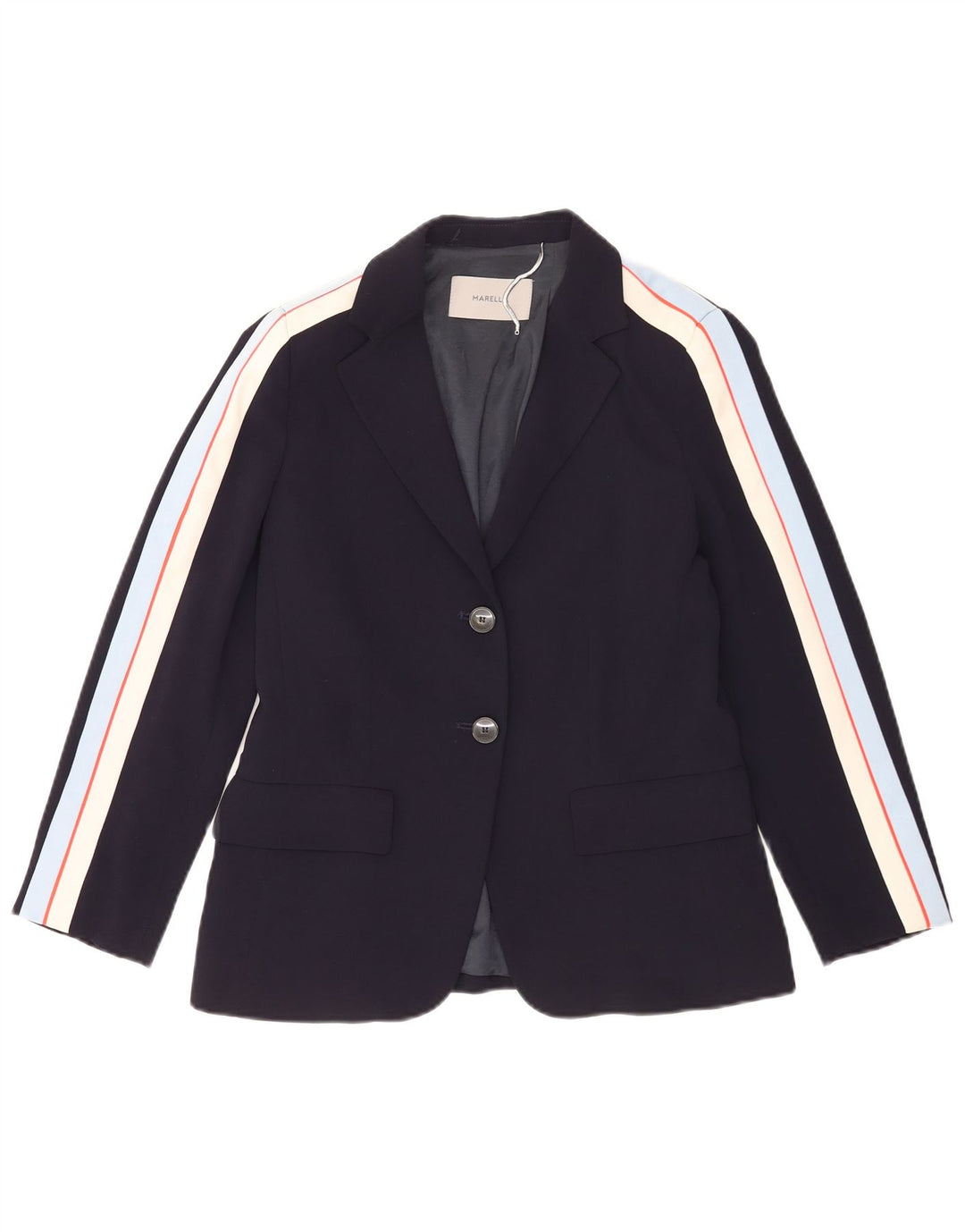 Marella Dame 2 Button Blazer Jacket UK 8 Small Navy Blue Stribet Acetat
