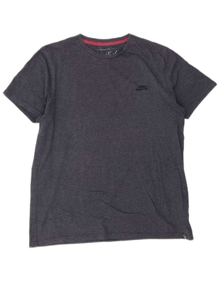 WEIRD FISH Herre T-Shirt Top Stor Marineblå Bomuld