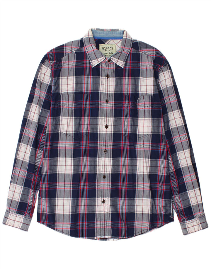 Esprit Herre Slim Fit skjorte Medium Navyblå ternet bomuld