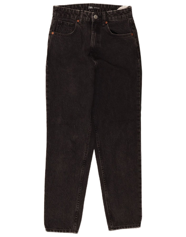 Zara Dame Højtarmede Tapered Jeans EU 34 2XS W24 L27 Sort Bomuld