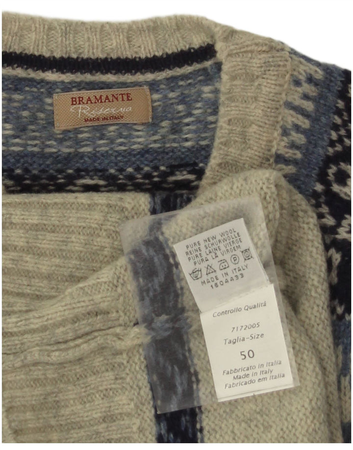 Bramante Herre Crew Neck Jumper Sweater IT 50 Medium Grey Fair Isle New Wool