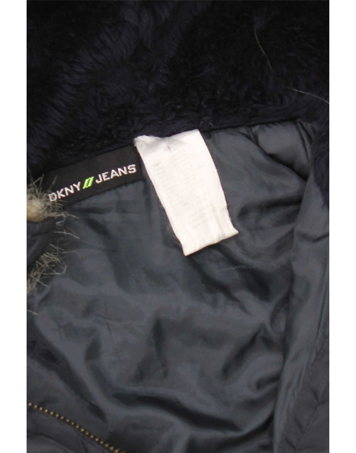 Dkny Womens Hooded Bomber Jacket UK 16 Large Navy Blue Nylon