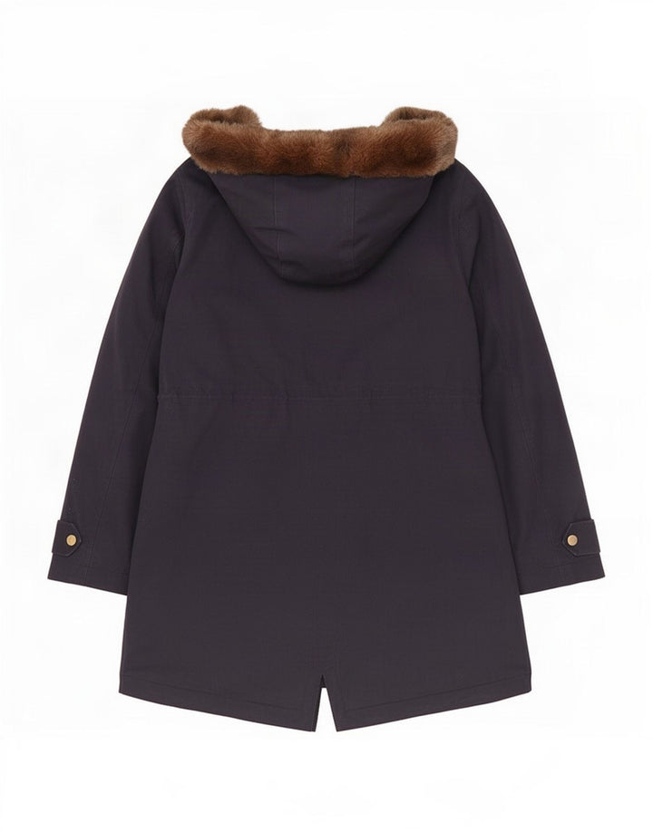 Jules Dame Hooded Parka Jacket UK 10 Small Navy Blue Cotton