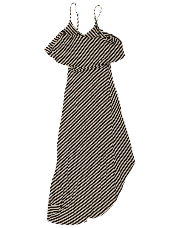 Mossimo Dame Ærmeløs Maxi Asymmetrisk Kjole UK 8 Lille Sort Stribet