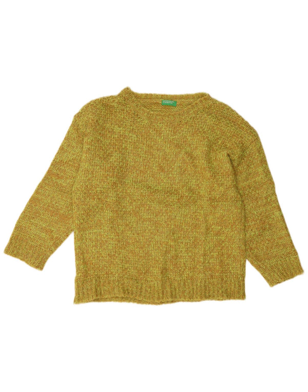 Benetton Dame Boat Neck Jumper Sweater UK 16 Large Green Flecked Acryl