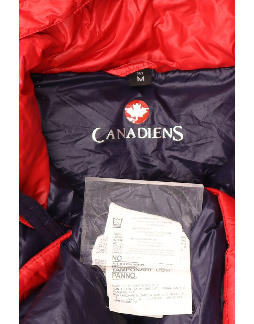 CANADIENS Polstret hættejakke til kvinder UK 14 Medium Red Colourblock