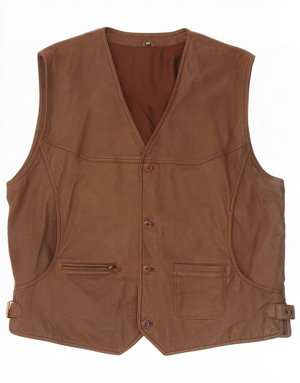 Vintage herre lædervest IT 64 5XL Brun