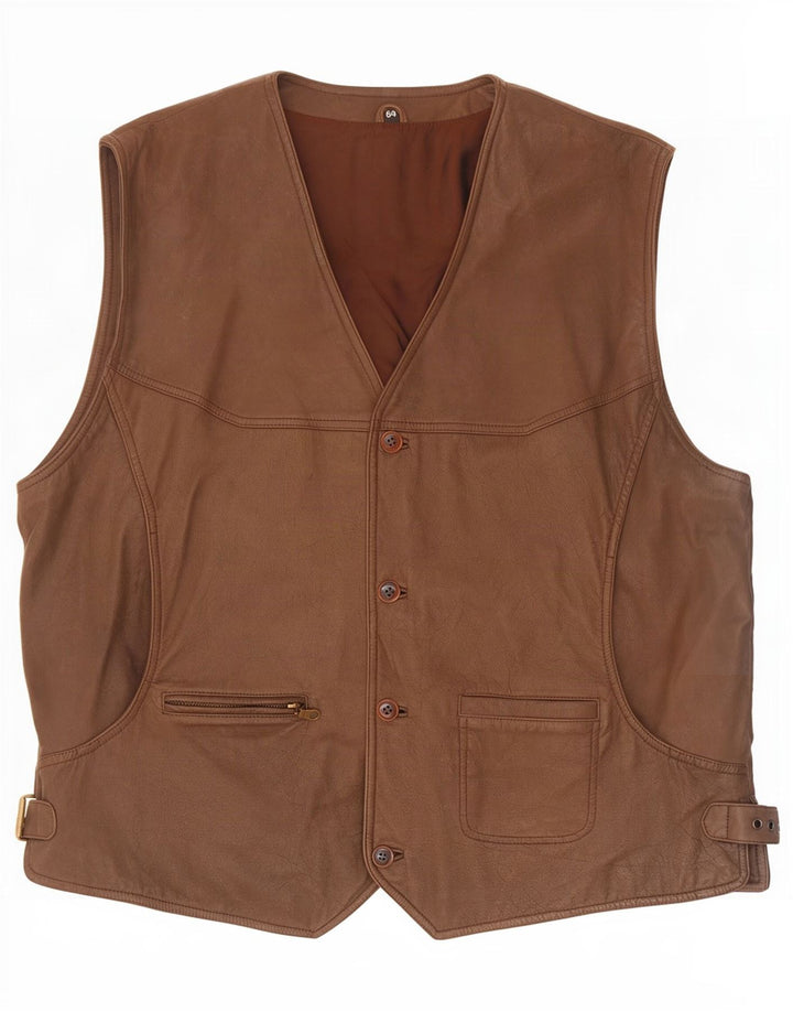 Vintage herre lædervest IT 64 5XL Brun