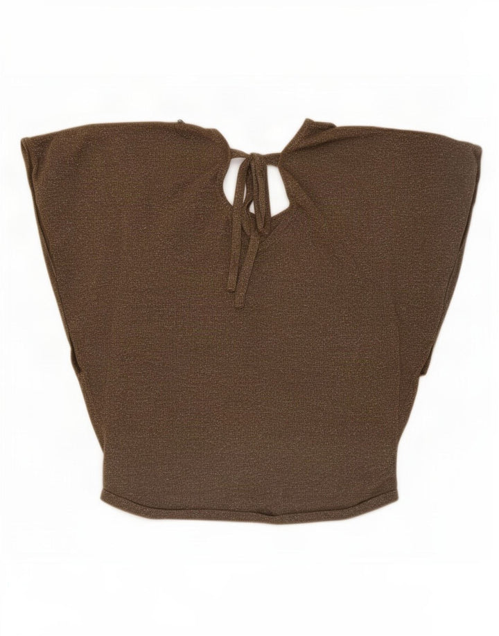 Oasis Damebluse Top UK 10 Small Khaki Flecked Viscose