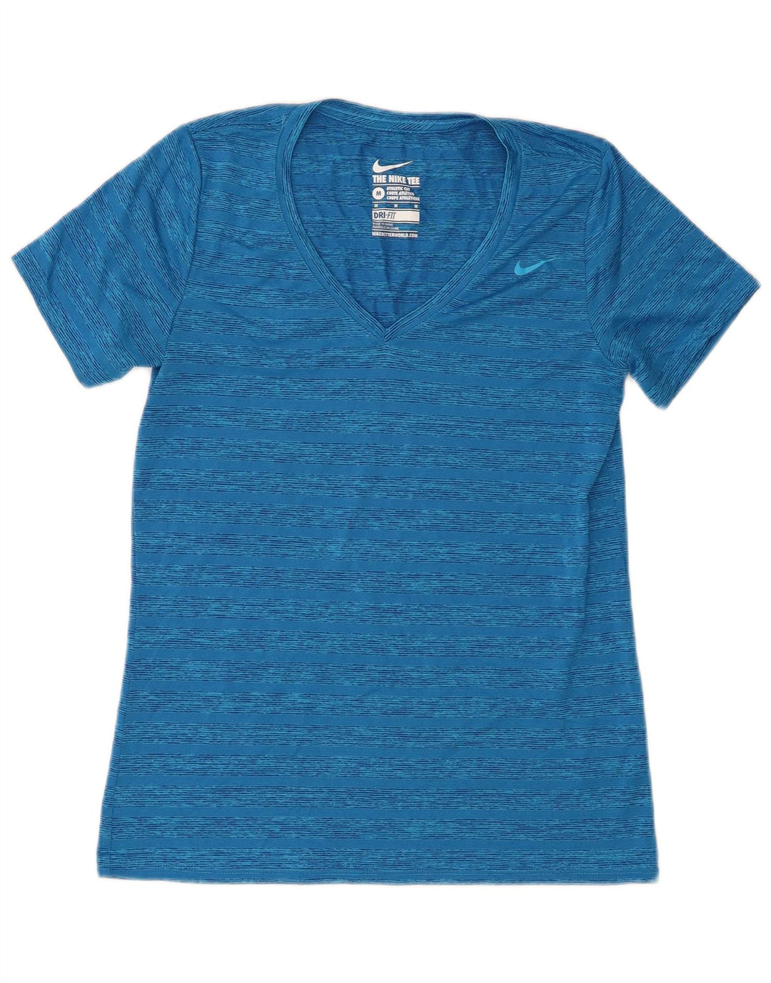 Nike Dame Dri Fit T-Shirt Top UK 12 Mellem blå stribet polyester